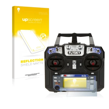 Front side of a product packaging with the brand logo upscreen. Next to it is the device FlySky FS-i6 shown with the correspon