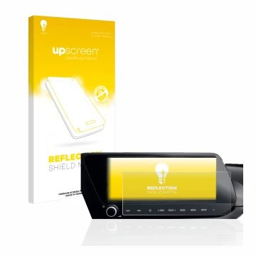 Front side of a product packaging with the brand logo upscreen. Next to it is the device Hyundai i20N 2021 Infotainment System
