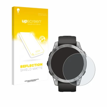 Front side of a product packaging with the brand logo upscreen. Next to it is the device Garmin Fenix 7 (47 mm) shown with the