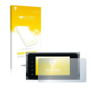 Front side of a product packaging with the brand logo upscreen. Next to it is the device Dacia Sandero 2021-2025 Media Display