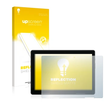 Front side of a product packaging with the brand logo upscreen. Next to it is the device MEDION Lifetab E10814 shown with the 