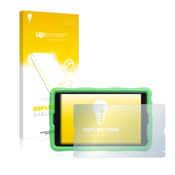 Front side of a product packaging with the brand logo upscreen. Next to it is the device MEDION Lifetab E10440 Kids shown with