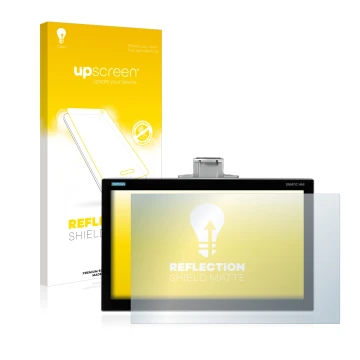Front side of a product packaging with the brand logo upscreen. Next to it is the device Siemens Simatic HMI TP1200 Comfort Pr