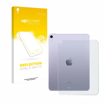 Front side of a product packaging with the brand logo upscreen. Next to it is the device Apple iPad Air 5 WiFi 2022 (Back, 5th