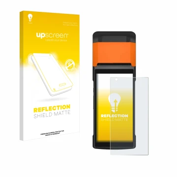 Front side of a product packaging with the brand logo upscreen. Next to it is the device Sunmi V2s shown with the correspondin