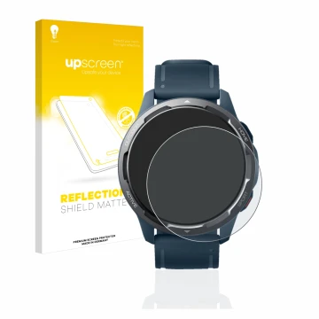 Front side of a product packaging with the brand logo upscreen. Next to it is the device Xiaomi Watch S1 Active shown with the