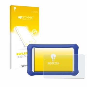 Front side of a product packaging with the brand logo upscreen. Next to it is the device Clementoni Clempad X Revolution shown