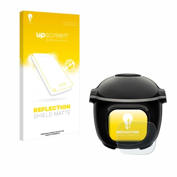 Front side of a product packaging with the brand logo upscreen. Next to it is the device Krups Cook4me Touch Wifi shown with t