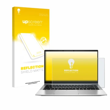Front side of a product packaging with the brand logo upscreen. Next to it is the device HP EliteBook 845 G8 shown with the co