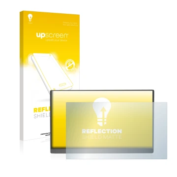 Front side of a product packaging with the brand logo upscreen. Next to it is the device Arzopa 15.6