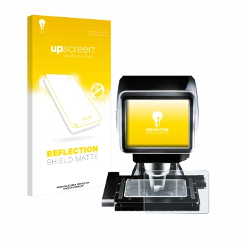 Front side of a product packaging with the brand logo upscreen. Next to it is the device Keyence LM-1100 Glass plate shown wit