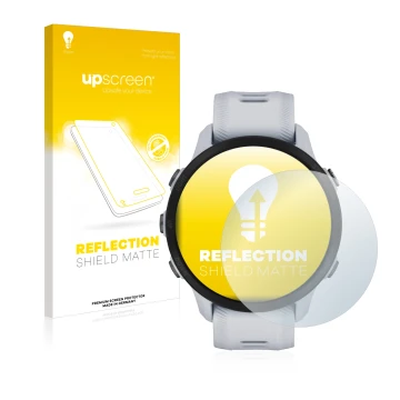 Front side of a product packaging with the brand logo upscreen. Next to it is the device Garmin Forerunner 955 shown with the 