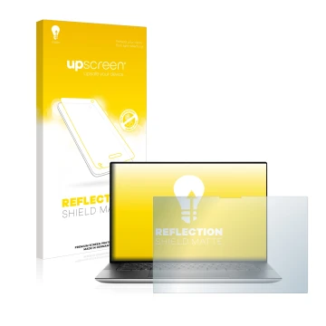 Front side of a product packaging with the brand logo upscreen. Next to it is the device Dell XPS 15 9510 Touch shown with the