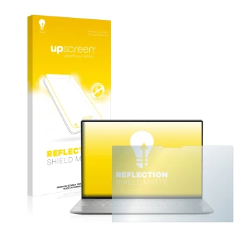 Front side of a product packaging with the brand logo upscreen. Next to it is the device Dell XPS 13 Plus 9320 Touch shown wit