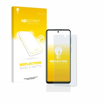 Front side of a product packaging with the brand logo upscreen. Next to it is the device Motorola Moto G42 shown with the corr