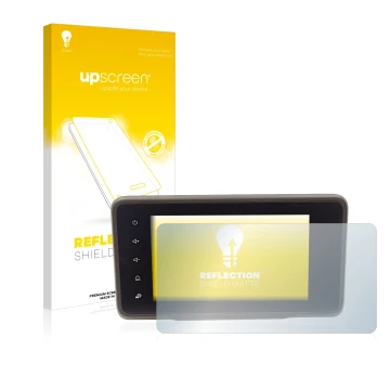 Front side of a product packaging with the brand logo upscreen. Next to it is the device Dacia Duster 2 MediaDisplay shown wit