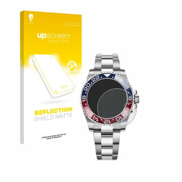 Front side of a product packaging with the brand logo upscreen. Next to it is the device Rolex GMT-Master II shown with the co