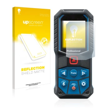 Front side of a product packaging with the brand logo upscreen. Next to it is the device Bosch GLM 50-27 C shown with the corr