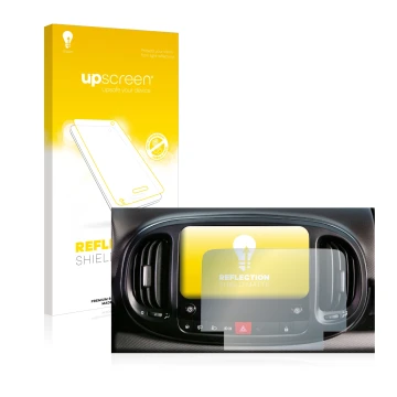 Front side of a product packaging with the brand logo upscreen. Next to it is the device Fiat 500L 2022 Uconnect 7