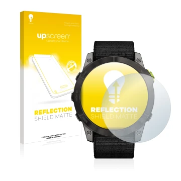 Front side of a product packaging with the brand logo upscreen. Next to it is the device Garmin Enduro 2 shown with the corres