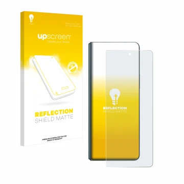 Front side of a product packaging with the brand logo upscreen. Next to it is the device Samsung Galaxy Z Fold 4 shown with th