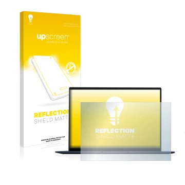 Front side of a product packaging with the brand logo upscreen. Next to it is the device ASUS ZenBook 14 OLED shown with the c