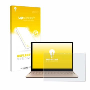 Front side of a product packaging with the brand logo upscreen. Next to it is the device Microsoft Surface Laptop Go 2 Busines
