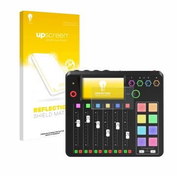 Front side of a product packaging with the brand logo upscreen. Next to it is the device Rode Rodecaster Pro II shown with the