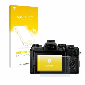Front side of a product packaging with the brand logo upscreen. Next to it is the device Olympus OM System OM-5 shown with the