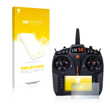 Front side of a product packaging with the brand logo upscreen. Next to it is the device Spektrum iX14 shown with the correspo