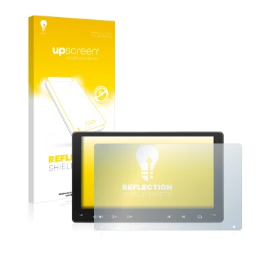 Front side of a product packaging with the brand logo upscreen. Next to it is the device Atoto A6 PF 9 Zoll shown with the cor