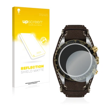Front side of a product packaging with the brand logo upscreen. Next to it is the device Tudor Black Bay Chrono 41mm shown wit