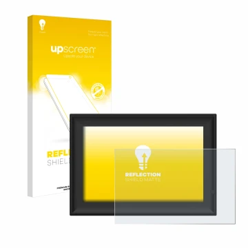 Front side of a product packaging with the brand logo upscreen. Next to it is the device Yenock Digitaler Bilderrahmen 10.1 Zo