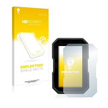 Front side of a product packaging with the brand logo upscreen. Next to it is the device Ducati DesertX 2022 shown with the co