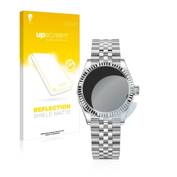 Front side of a product packaging with the brand logo upscreen. Next to it is the device Rolex Datejust 31 shown with the corr