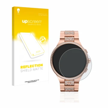 Front side of a product packaging with the brand logo upscreen. Next to it is the device Michael Kors Camille Gen 6 MKT5147 sh