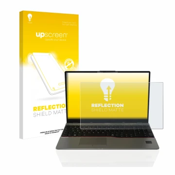 Front side of a product packaging with the brand logo upscreen. Next to it is the device Fujitsu Lifebook U7512 shown with the