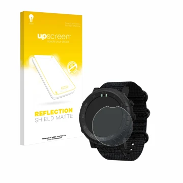Front side of a product packaging with the brand logo upscreen. Next to it is the device Suunto Core Alpha shown with the corr