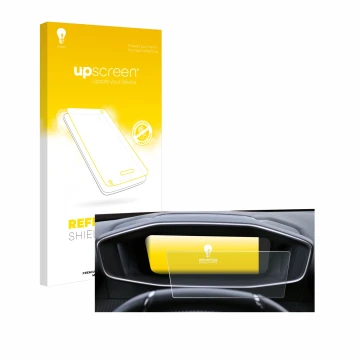 Front side of a product packaging with the brand logo upscreen. Next to it is the device Peugeot 2008 2022 Cockpit shown with 