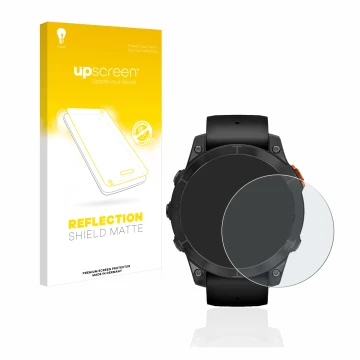 Front side of a product packaging with the brand logo upscreen. Next to it is the device Garmin Fenix 7 Pro Solar (47 mm) show