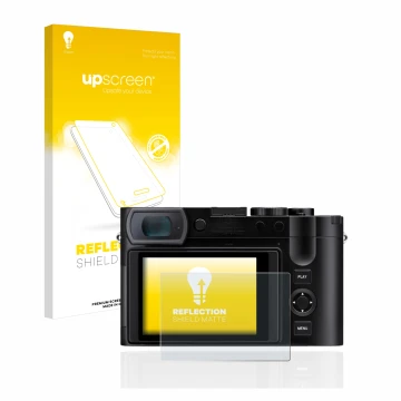 Front side of a product packaging with the brand logo upscreen. Next to it is the device Leica Q3 shown with the corresponding