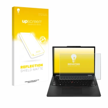 Front side of a product packaging with the brand logo upscreen. Next to it is the device Lenovo ThinkPad X13 Gen 4 shown with 