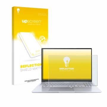 Front side of a product packaging with the brand logo upscreen. Next to it is the device ASUS Vivobook 16 M1605 shown with the