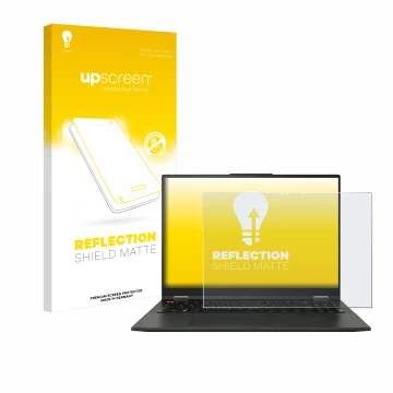 Front side of a product packaging with the brand logo upscreen. Next to it is the device ASUS Vivobook S 16 Flip OLED TP3604 s