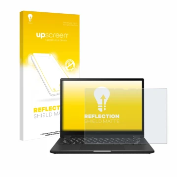 Front side of a product packaging with the brand logo upscreen. Next to it is the device ASUS ROG Flow X13 2023 shown with the