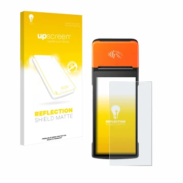 Front side of a product packaging with the brand logo upscreen. Next to it is the device Sunmi V2 Pro shown with the correspon