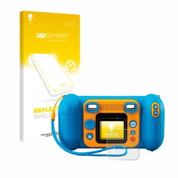 Front side of a product packaging with the brand logo upscreen. Next to it is the device Vtech Kidizoom Kid 4 shown with the c