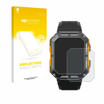 Front side of a product packaging with the brand logo upscreen. Next to it is the device Njord Gear The Indestructible Smartwa