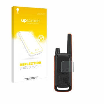 Front side of a product packaging with the brand logo upscreen. Next to it is the device Motorola Talkabout T82 shown with the