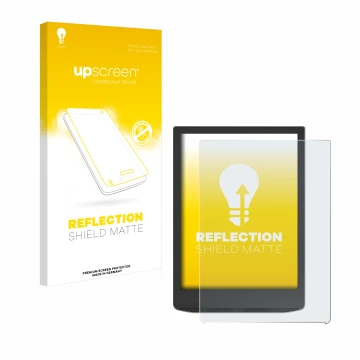 Front side of a product packaging with the brand logo upscreen. Next to it is the device PocketBook InkPad 4 shown with the co